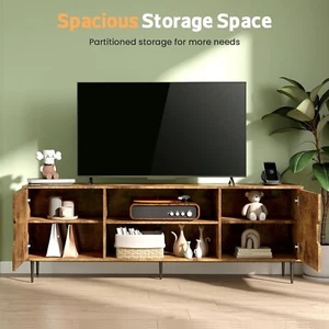 Wood Media Console For 80" TV Stand Cabinet-Power Outlets,Adjustable Shelve,Door - Picture 1 of 11