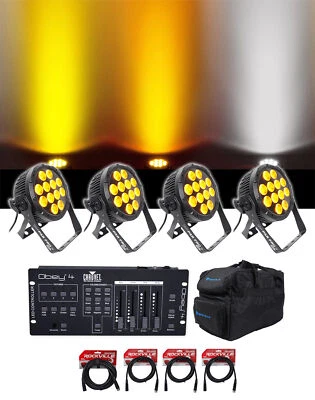 (4) Chauvet DJ SlimPar Pro W USB Wash Lights+Bag+Controller+Cables - Image 1 of 4