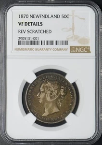 1870 Newfoundland 50C - NGC VF Details Reverse Scratched - ✪COINGIANTS✪ - Picture 1 of 2