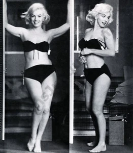 Marilyn Monroe schwarze Bikini-Posen Original BUCHSEITE FOTO (899) 3 Stck. - Bild 1 von 3