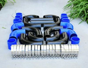 12 pcs 3" Universal Black Intercooler Piping Blue Silicone Coupler + Clamp Kit - Bild 1 von 1