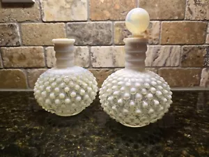 Fenton Hobnail Perfume Barber Bottles - Set of 2 - White Opalescent - Picture 1 of 3