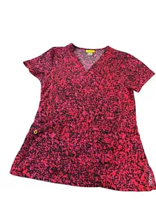 WonderWink Women’s Scrub Top Red Black Print Short Sleeves Size XS Style 6217 - Picture 1 of 7