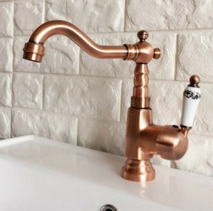 Antik Kupfer Badezimmer Gefäß Spüle Wasserhahn Einzelloch drehbar Auslauf Mixer Wasserhahn - Bild 1 von 8