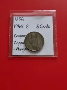 1945-S USA Jefferson Wartime Silver Nickel 5 Cents - Foto 1 di 3