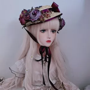 Women Victorian Hat Floral Band Boater Classic Lolita Boater Party - Picture 1 of 6