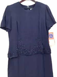 Abito da donna blu navy madre della sposa, lungo, abbellimento dello stesso tono taglia 14 - Foto 1 di 10
