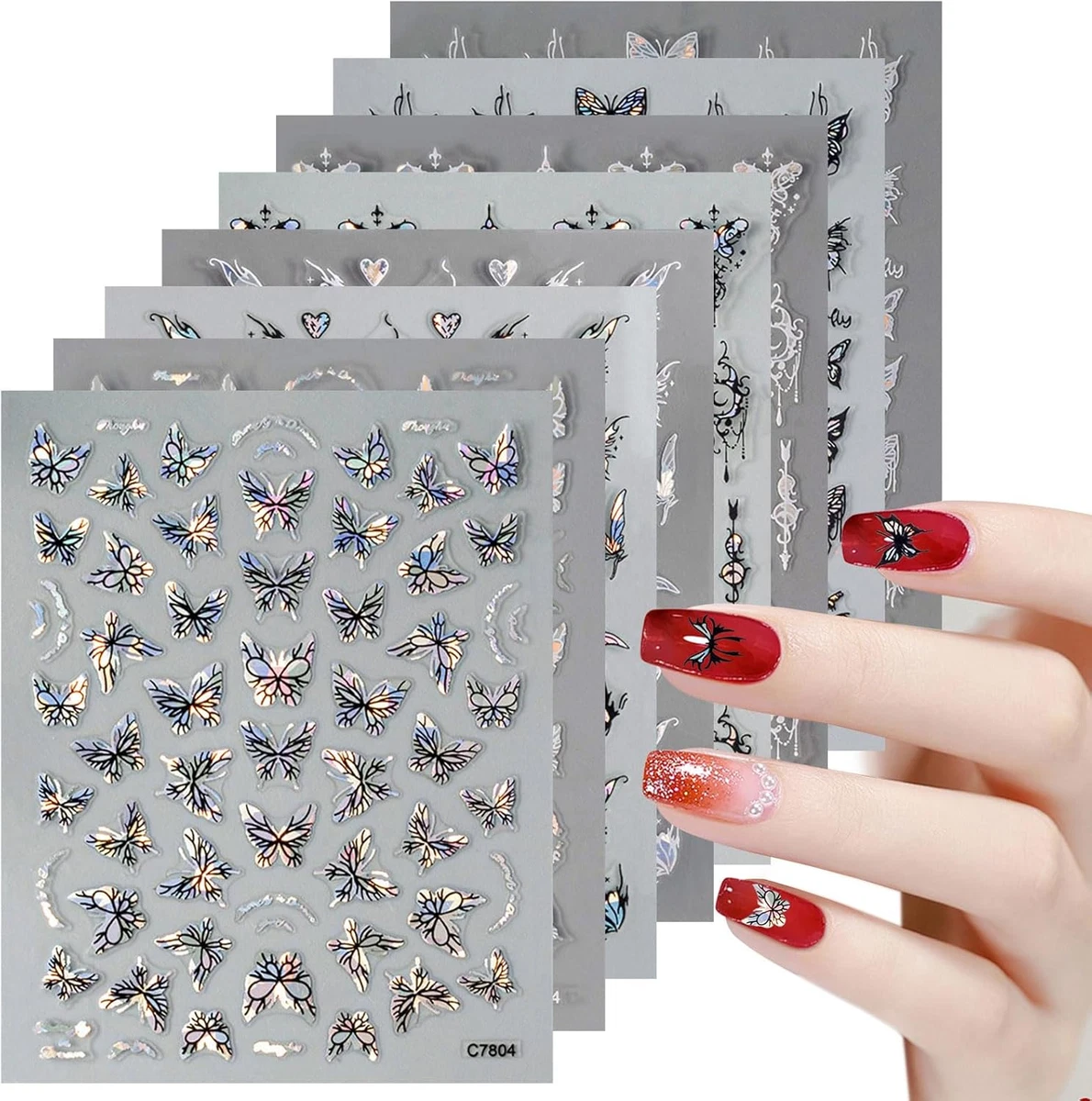 JMEOWIO Nagelsticker Bunte Blumen – 30 Blätter Selbstklebend, Für Nageldesign & Acrylnägel