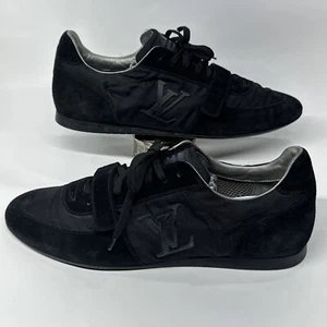 Authentic Louis Vuitton Black Mesh & Suede LV Logo Low Top Sneakers 38/8 - Picture 1 of 10