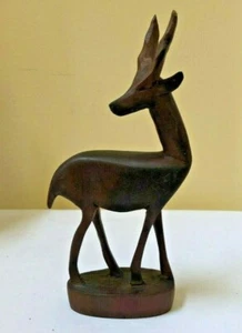 De colección MCM Tallado a Mano Ciervo Madera Impala Antílope Gacela Kudu Mediados de Siglo Teca - Imagen 1 de 7