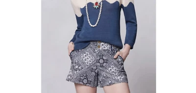 Anthropologie Cartonnier FAB! Shorts chino bandana/paisley em azul/branco tamanho 4 - Imagem 1 de 4