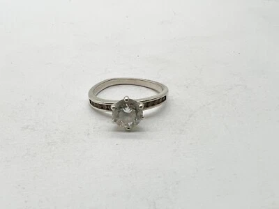 ANILLO DE SEÑORA SOLITARIO DE PLATA ESTERLINA SÓLIDA DE COLECCIÓN CON ACENTOS BONITO TALLA N Foto 1 de 4