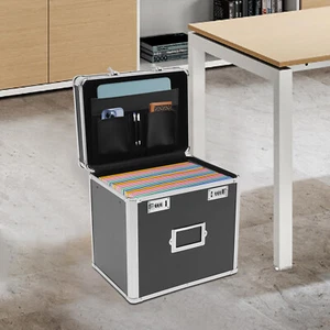 Portable File Cabinet Lock Storage Organizer Home Office Metal Box with Handle - Picture 1 of 14