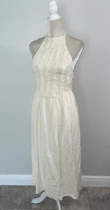 Free People Gitana Abito Midi Smocked Halter Scollo Aperto Schiena Avorio Crema Nuovo S - Foto 1 di 15