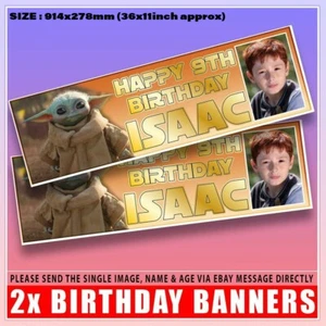 Personalised PHOTO Baby Yoda Star Wars Grogu Birthday Banner x2 36x 11" - Picture 1 of 2