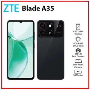 (New) ZTE Blade A35 BLACK 4GB+64GB Dual SIM Unlocked Android Cell Phone - Picture 1 of 3