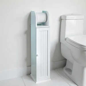 Soporte de rollos de papel higiénico de madera blanca independiente gabinete de almacenamiento de baño - Imagen 1 de 4