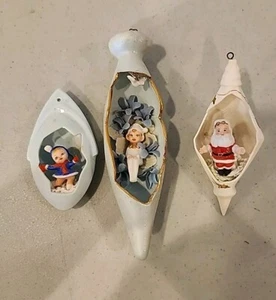 Bellissimo set unico di 3 decorazioni natalizie vintage fatte a mano a goccia, ritaglio - Foto 1 di 5