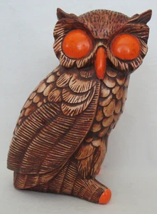 Vintage 1970's Ceramic Hand Painted Owl Kitschy Orange Eyes Statue Figure 7.5" - Picture 1 of 6