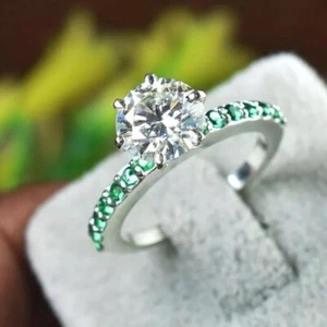 Anillo solitario de diamantes blanco creado en laboratorio de 1,50 quilates de plata 925 certificado - Imagen 1 de 4