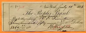 New York, NY, The Peoples Bank 1888 Check for $359.35 to W. K. Purinton - Picture 1 of 3