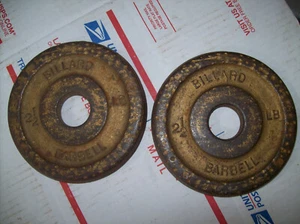 2 vtg BILLARD BARBELL 2.5s BODYBUILDING fitness GYM exercise york STRONGMAN gym* - Picture 1 of 2
