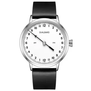 Svalbard MIDWAY AA59 Quarzo Acciaio Bianco Nero Pelle 24h Orologio Uomo - Foto 1 di 3