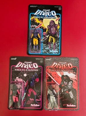Lote de 3 bonecos Super7 ReAction Count Draco Knuckleduster MOC não perfurados raros - Imagem 1 de 4