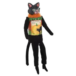 Calix Black Cat Canned Pumpkin Vintage Advertising Halloween Doll Decoration - Picture 1 of 2