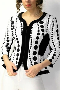 Joseph Ribkoff Fitted Textured Black & White Dotted Blazer Size 10 Lightly Worn - Picture 1 of 3