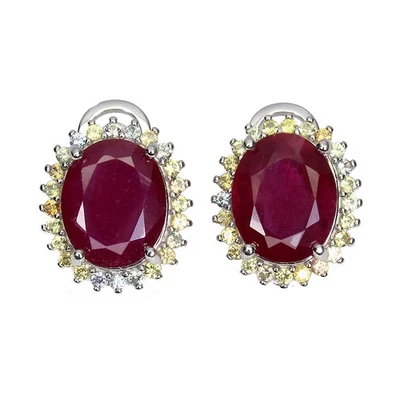 925 Sterling Silver Earrings Oval Red Ruby 11x9mm Sapphire Diamond Cut Jewelry - Image 1 of 4