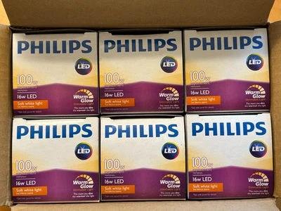 Case of 6 Philips LED Warm Glow Dimmable Bulbs 100W Replacement, 16W LED  2700K - Image 1 of 4