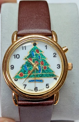 Музыкальные Рождественские Часы Кварц Золотой Тон Япония Новый Аккумулятор Работает Хорошо Музыкальные Игры - Изображение 1 из 4