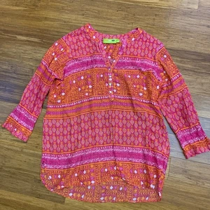 Rockflowerpaper Co. Damen Bluse Oberteil rosa orange gemustert 3/4 Arm Größe L - Bild 1 von 6