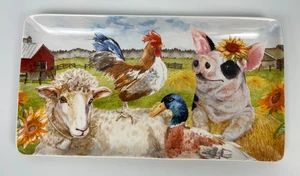Pier 1 Imports stoneware Serving platter farm animal sheep pig rooster duck - Picture 1 of 5