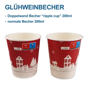 Glühweinbecher Einweg 0,2 l  - 200 ml Pappbecher Einwegbecher Weihnachtsbecher - Bild 1 von 5