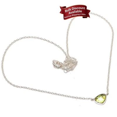 Natural Peridot 925 Sterling Silver Chain Wedding Mother Ethnic Necklace Jewelry - Image 1 of 4
