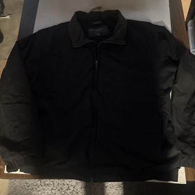 PERRY ELLIS Men’s Black Full Zip Jacket. Brown Collar Size XL Lightweight - Image 1 of 4