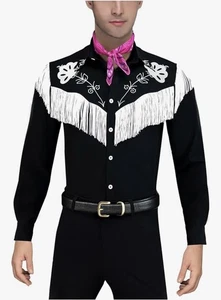 Cowboy Fransen Party Shirt Rodeo SM Herren Tanz Party Club Disco schwarz Western - Bild 1 von 8