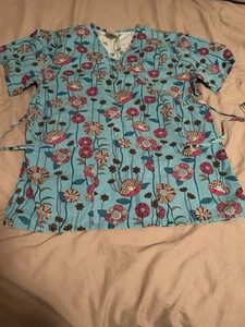 Women’s SB Scrubs Floral Print Tied Back Scrub Top Size Small  - Picture 1 of 5