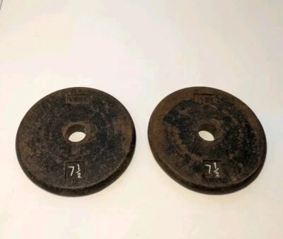 ++ Pair Vintage York 7.5lb Standard Pancake Plates BodyBuilding Rare B4 ++  - Image 1 of 4