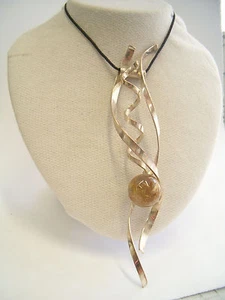 Colgante De PLATA 925 Con CUARZO RUTILADO Natural - Péndulo De Piedra Dura - Imagen 1 de 8