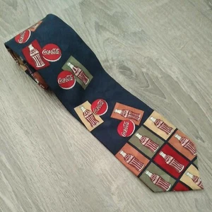 Coca Cola Bottles 80s Vintage Retro Navy 100% Silk RARE Pattern Necktie - Picture 1 of 5