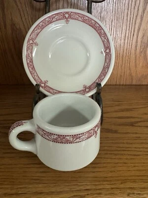 RESTAURANT WARE Vtg SHENANGO INCA WARE EDGEMERE COFFEE CUP SAUCER PLATE BURGUNDY - Image 1 of 4