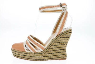 Womens Lanvin Paris Nude Leather Espadrille High Wedge Sandals Size 40 New - Image 1 of 4