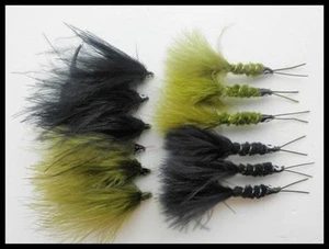 Trout Flies, Lures. 12 Pack, Kick Ass Damsel & Waggles Tails, Olive & Black, - Picture 1 of 1