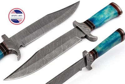 Damascus Knife Handmade Hunting Knife Bowie 13 inch Colored bone handle MBE838  - Image 1 of 4