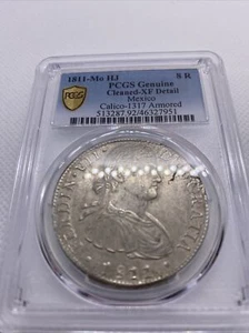 1811 Mo HJ Mexico 8 Reales Armored Bust Large Silver Coin PCGS XF Details #7951 - Picture 1 of 10