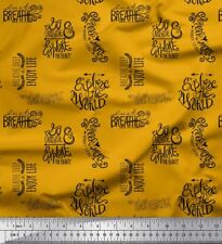 Soimoi Gold Cotton Poplin Fabric Explore The World Text Print Fabric-nIG