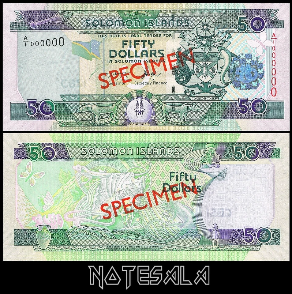 SOLOMON ISLANDS 50$ Dollars ND (2005) Pick-29(1)s SPECIMEN PREFIX A1 NEW-UNC - Image 1 of 1